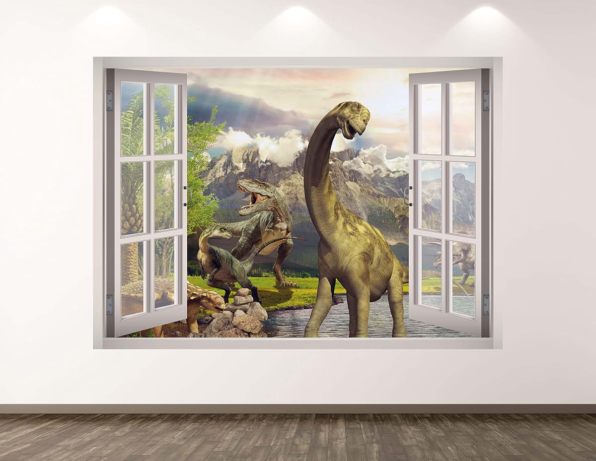 West Mountain Dinosaur Wall Decal Art Decor 3D Window Animal Landscape Sticker Mural Kids Room Custom Gift BL348 (22"w