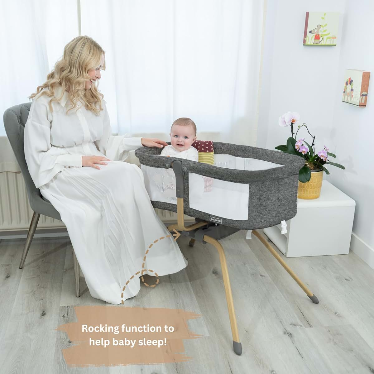 BaeBae Goods Baby Bassinet with Rocking and Gliding, Dark Grey (photo 2)