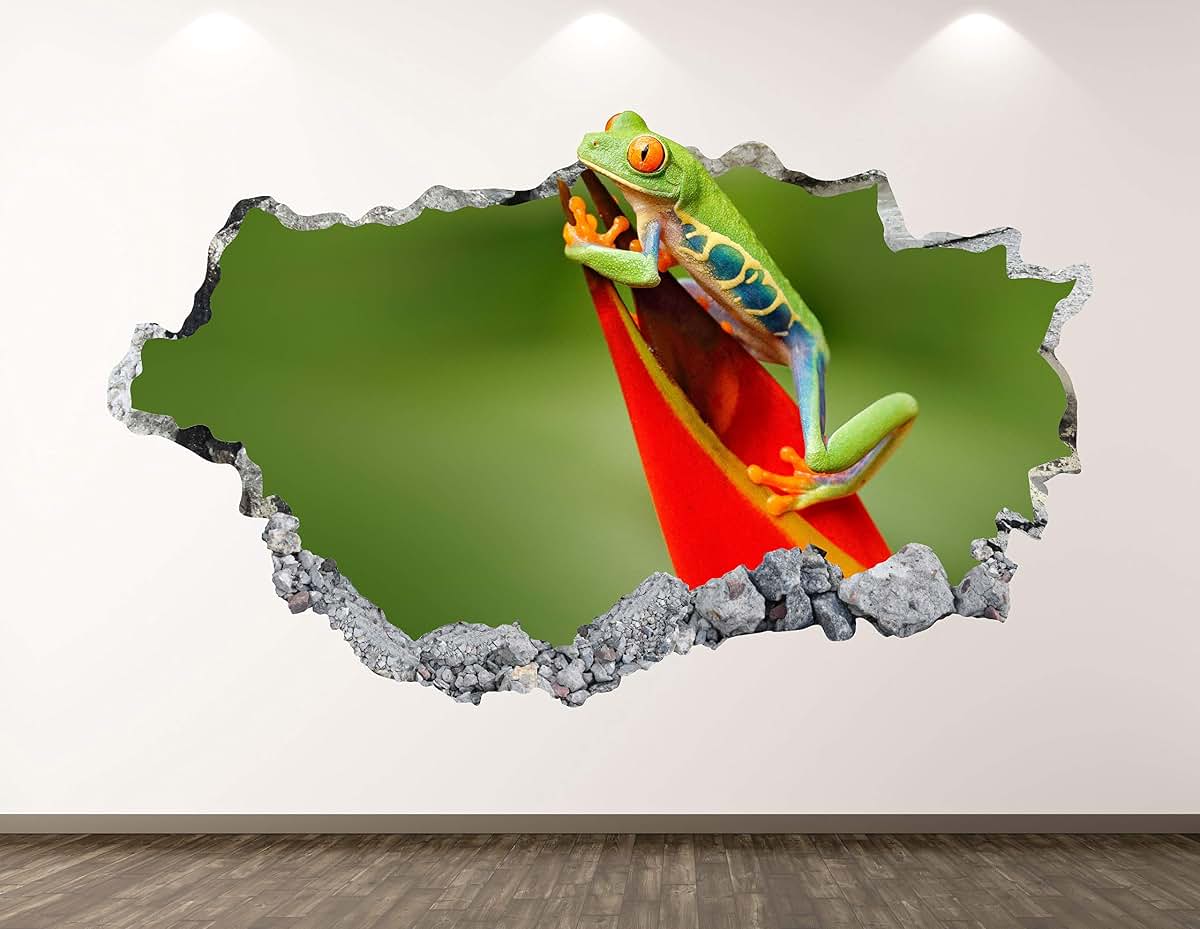 West Mountain Frog Wall Decal Art Decor 3D Animal Sticker Mural Kids Room Vinyl Custom Gift BL50 (42" W x 24" H)