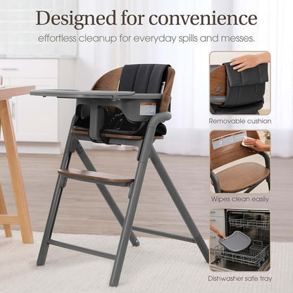 Evolur Step and Savor Convertible Wooden Baby High Chair-Walnut Gray