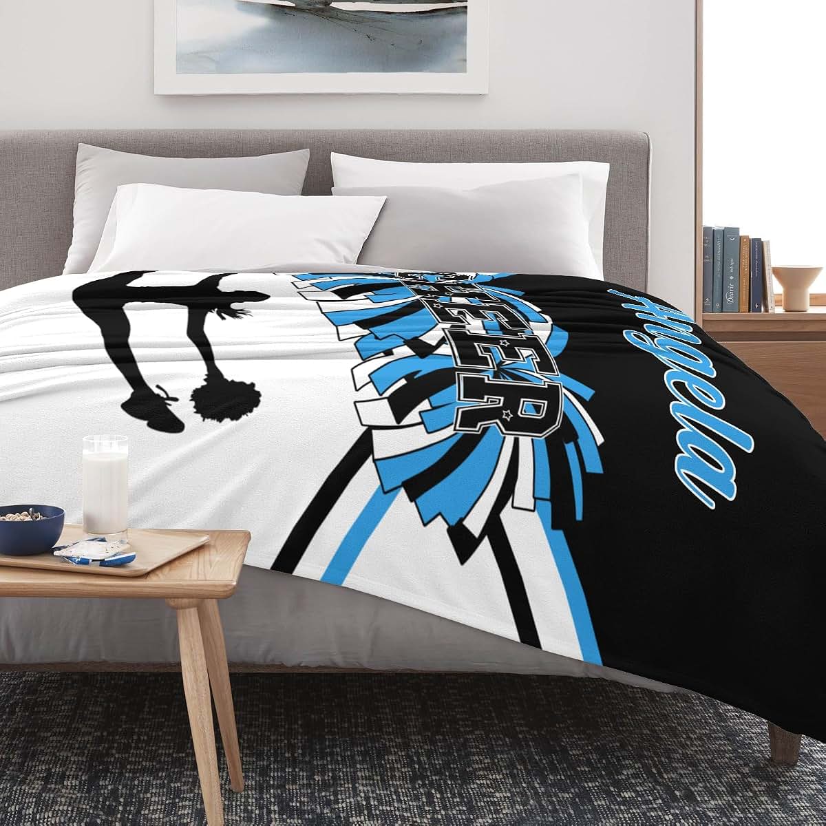 XIUCOO Blue White Custom Name Blanket Cheerleader Blankets for Newborns Girls Baby Blanket with Name Soft Cozy Fleece (photo 2)