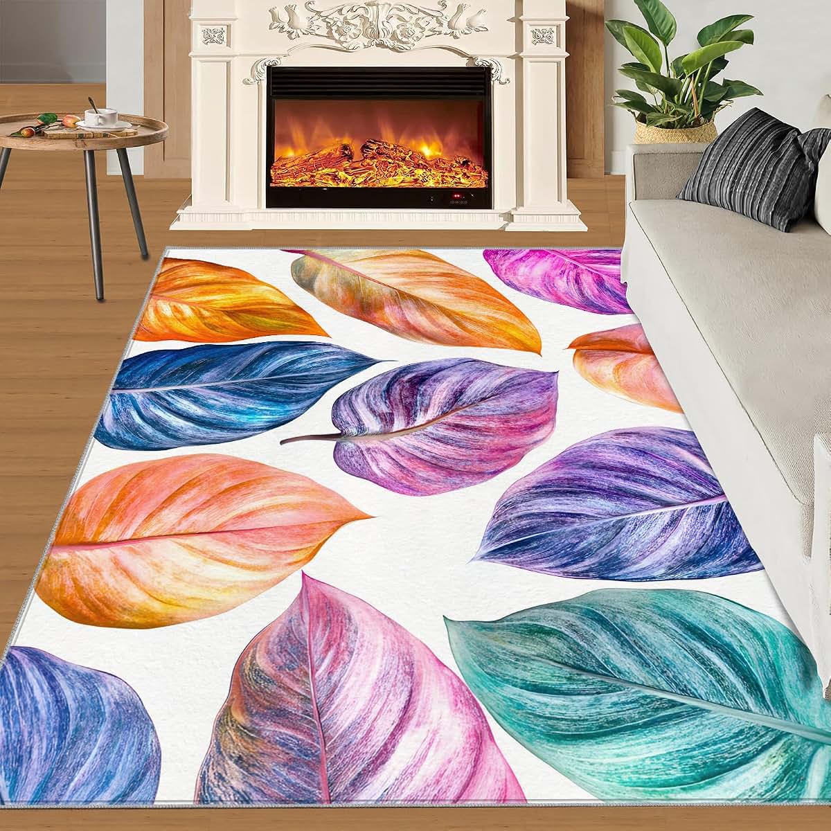 Hygiuid Watercolor Leaves Area Rug 5x6 Low Pile Machine Made Decor (photo 2)