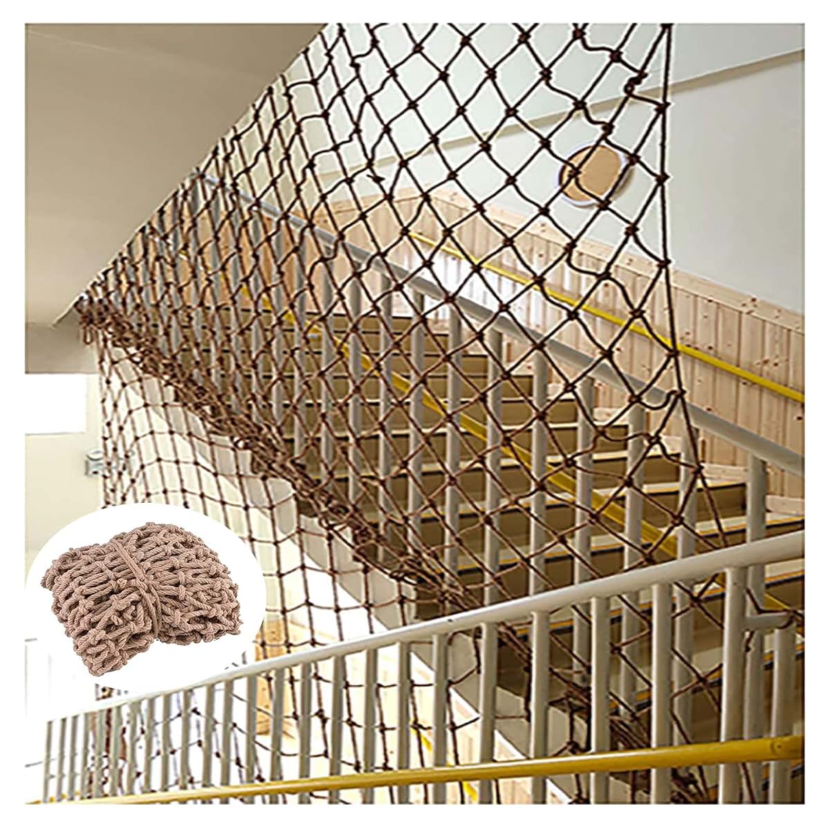 Hynet Safety Net for Stairs, Hemp Rope Netting Balcony Protective Net Tree House Kids Rope Ladder Swing Fence Heavy
