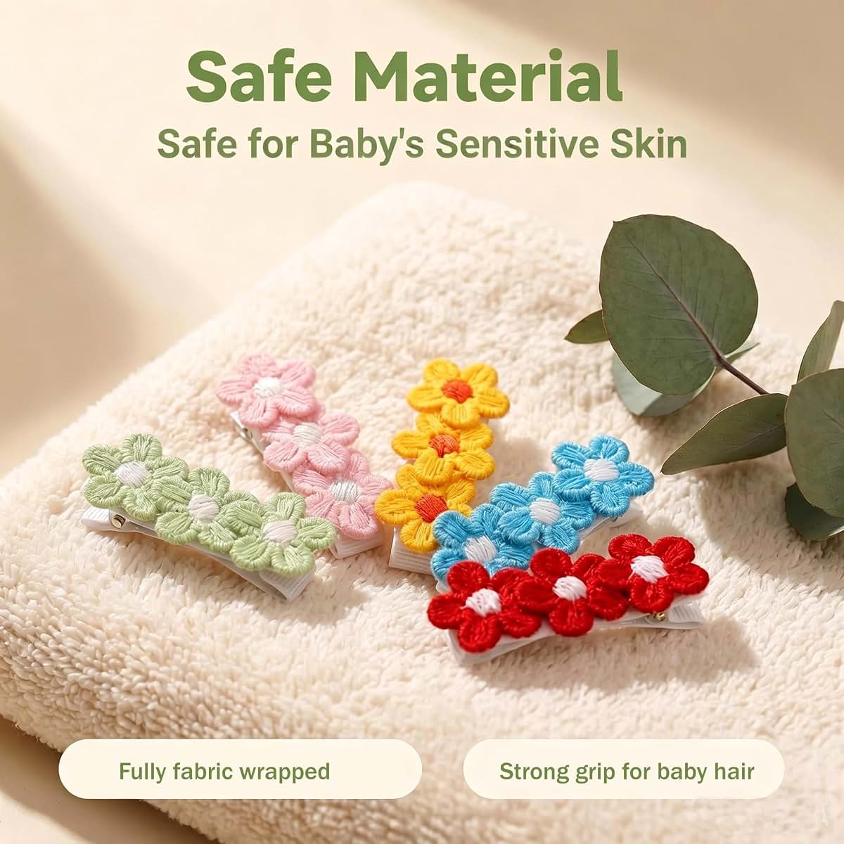 12 Pack Fabric Wrapped Baby Hair Clips with Daisy Design