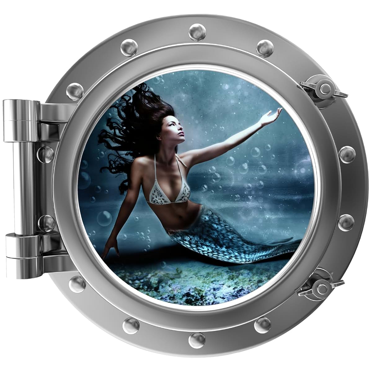 Mermaid Porthole Window Wall Decal for Ocean Nursery Decor