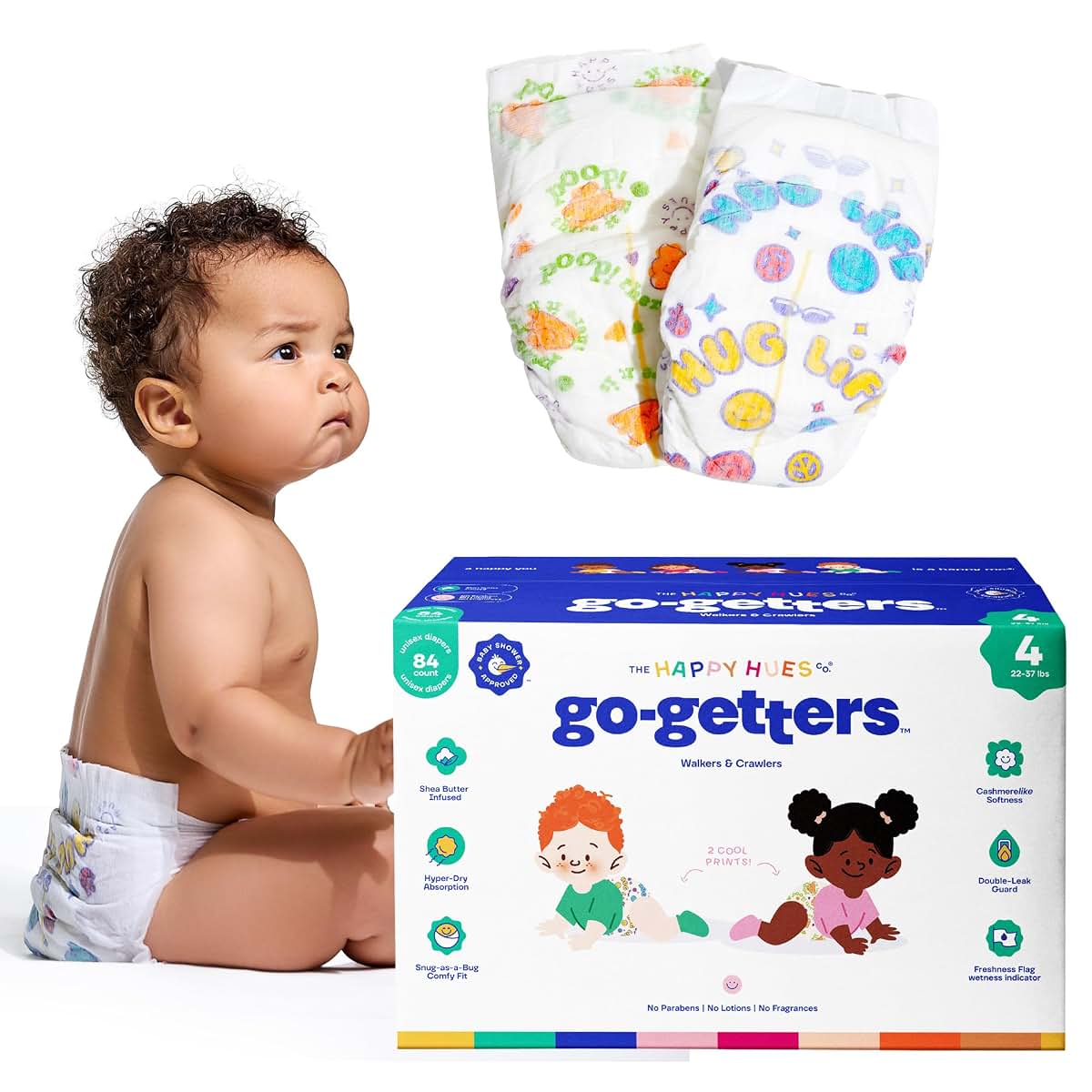 The Happy Hues Company Happy Hues Go-Getters Disposable Diapers Size 4, 22-37 lbs, 84 Count