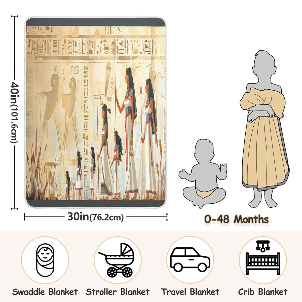 Yuxiz Ancient Egyptian Cotton Baby Blanket, 30x40 Inch
