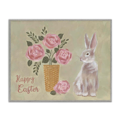 Stupell Industries Happy Easter Bunny Rose Bouquet Framed Giclée Print