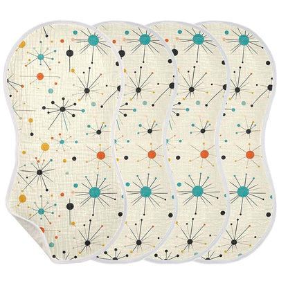 KEIGE Atomic Stars Muslin Burp Cloths Set (4 Pieces) for Newborn Care