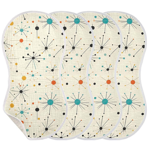 KEIGE Atomic Stars Muslin Burp Cloths Set (4 Pieces) for Newborn Care