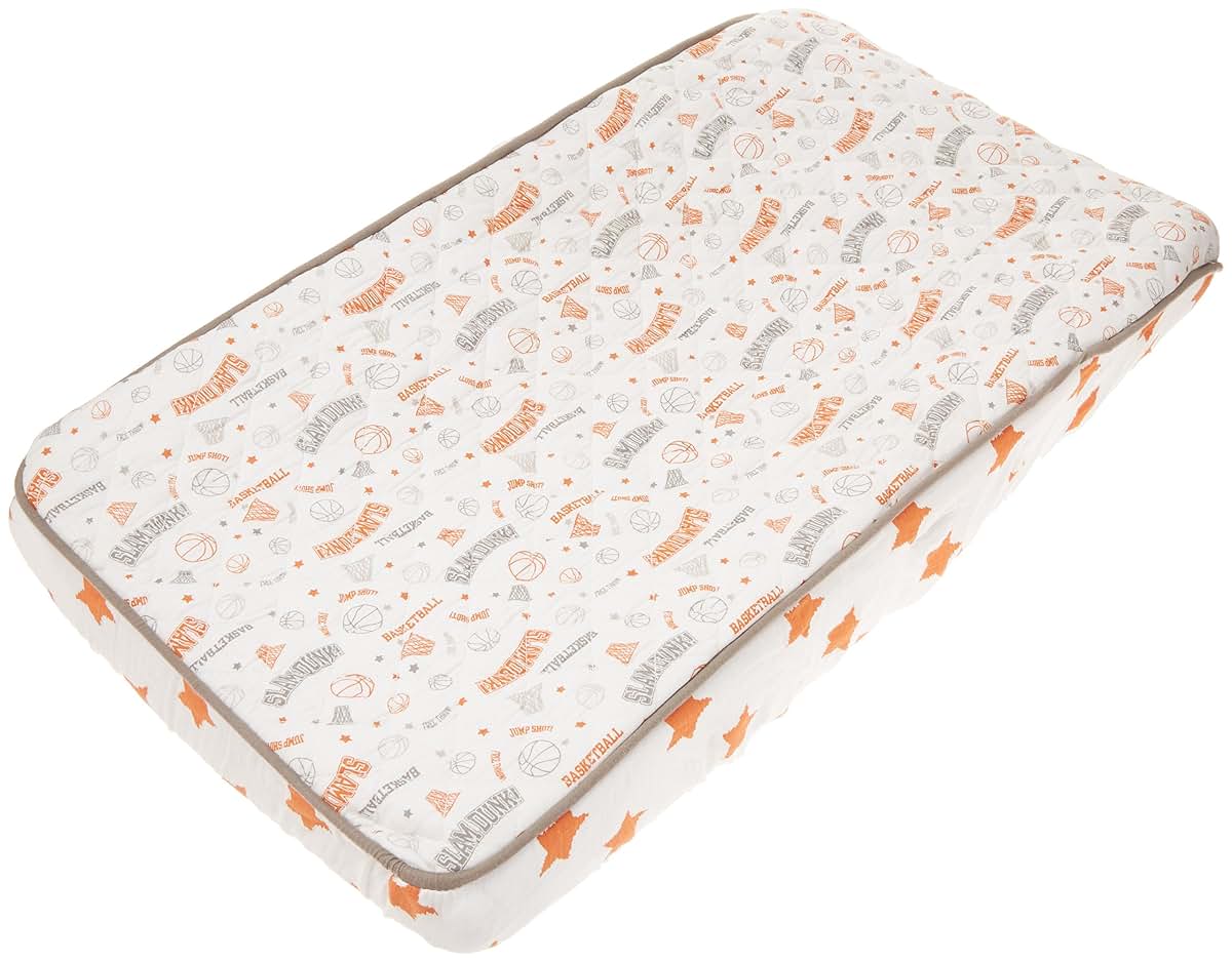 Bacati Basketball Orange And Grey Muslin Quilted Changing Pad Cover