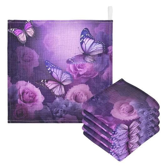 Purple Flowers and Butterfly Cotton Washcloths for Newborn Bath Time