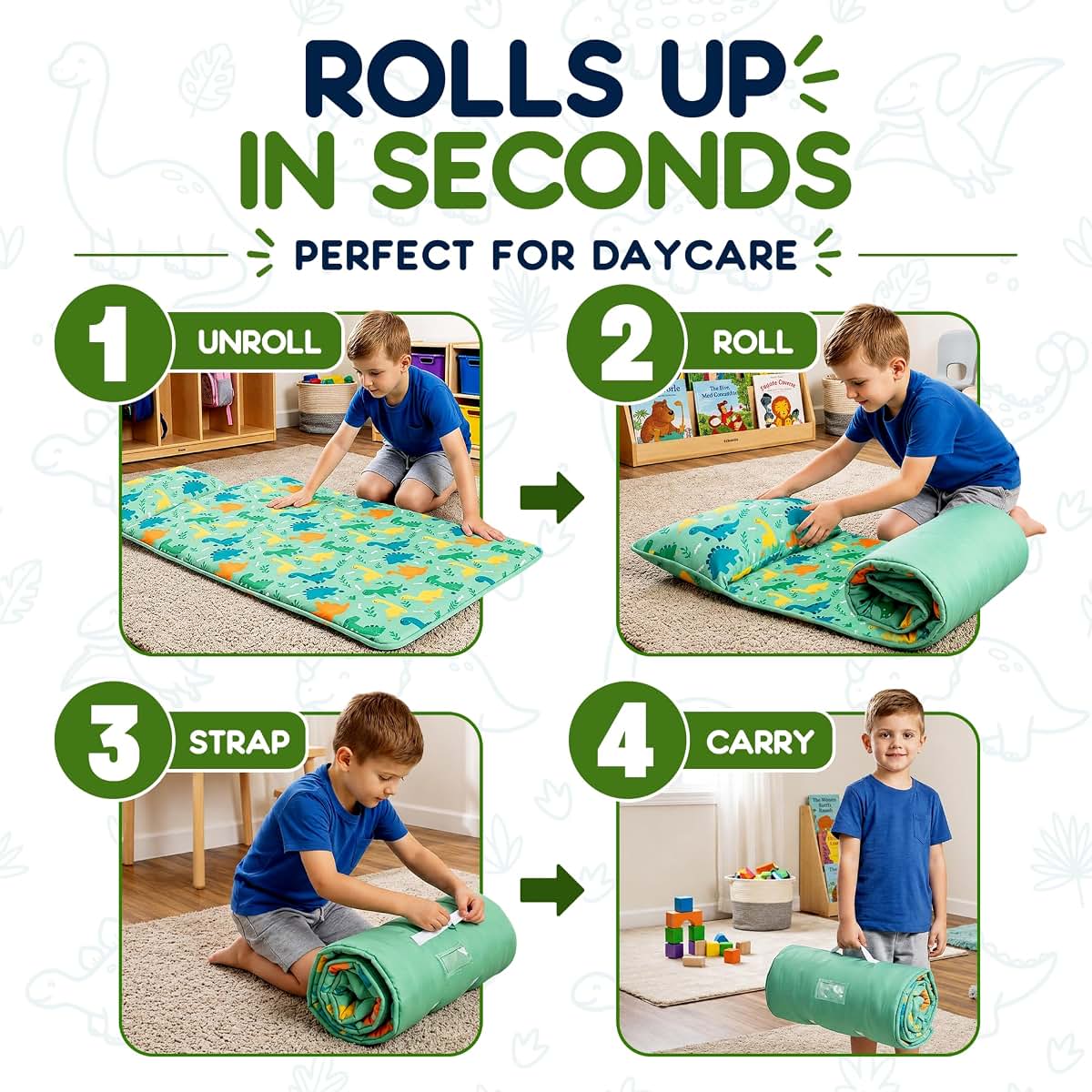 Toddler Nap Mat Set with Pillow and Blanket for Daycare Use