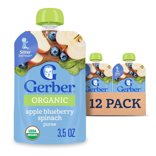 Gerber Stage 2 Organic Apple Blueberry Spinach Puree Pouch 12-Pack