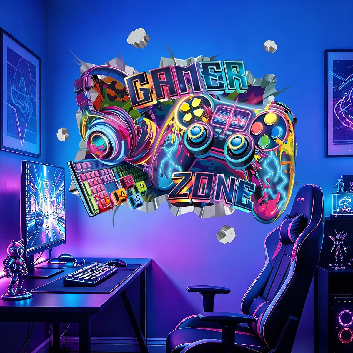 wondever 3D Game Controller Wall Decals Gamer Zone Gaming Wall Stickers (photo 2)