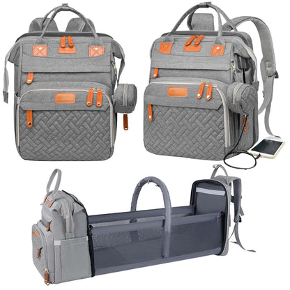 P@B PBell Bebetaje XL Diaper Bag Backpack with Changing Station, Grey