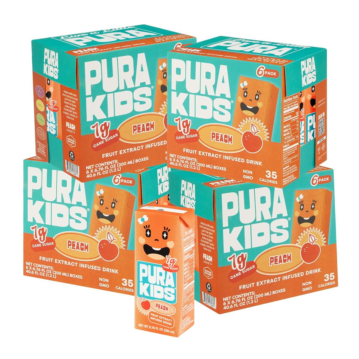 Pura Kids Peach Juice Boxes - Pure Fruit Extract Drink for School Snacks