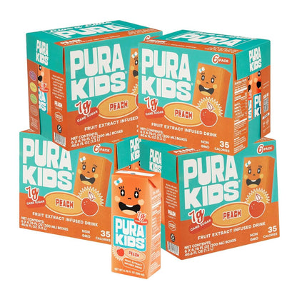 Pura Kids Peach Juice Boxes - Pure Fruit Extract Drink for School Snacks