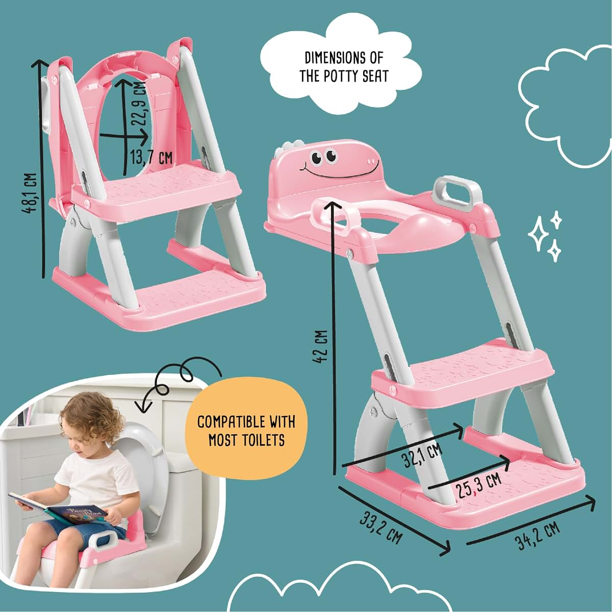 SUPERBE BEBE Superbe Bébé Potty Training Seat with Step Stool Ladder for Toddlers (pink) (photo 3)