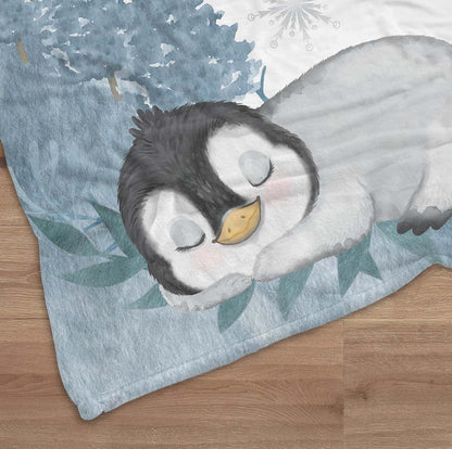 UnoCo Penguin Milestone Blanket Personalized Baby Boy Month Mountains Blanket Nursery Custom Age Newborn Calendar (photo 2)