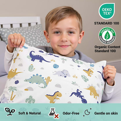ZPECC Toddler Pillow 2 Pack, Organic Cotton Pillowcase, 13x18, Dinosaur (photo 3)