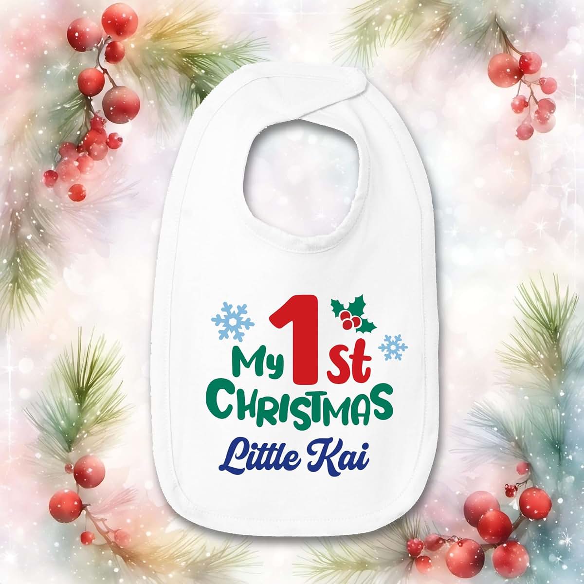 Smiling Jindo Personalized My 1st Christmas Baby Bib with Custom Name – Premium Jersey Bib for Newborn & Infant (photo 4)