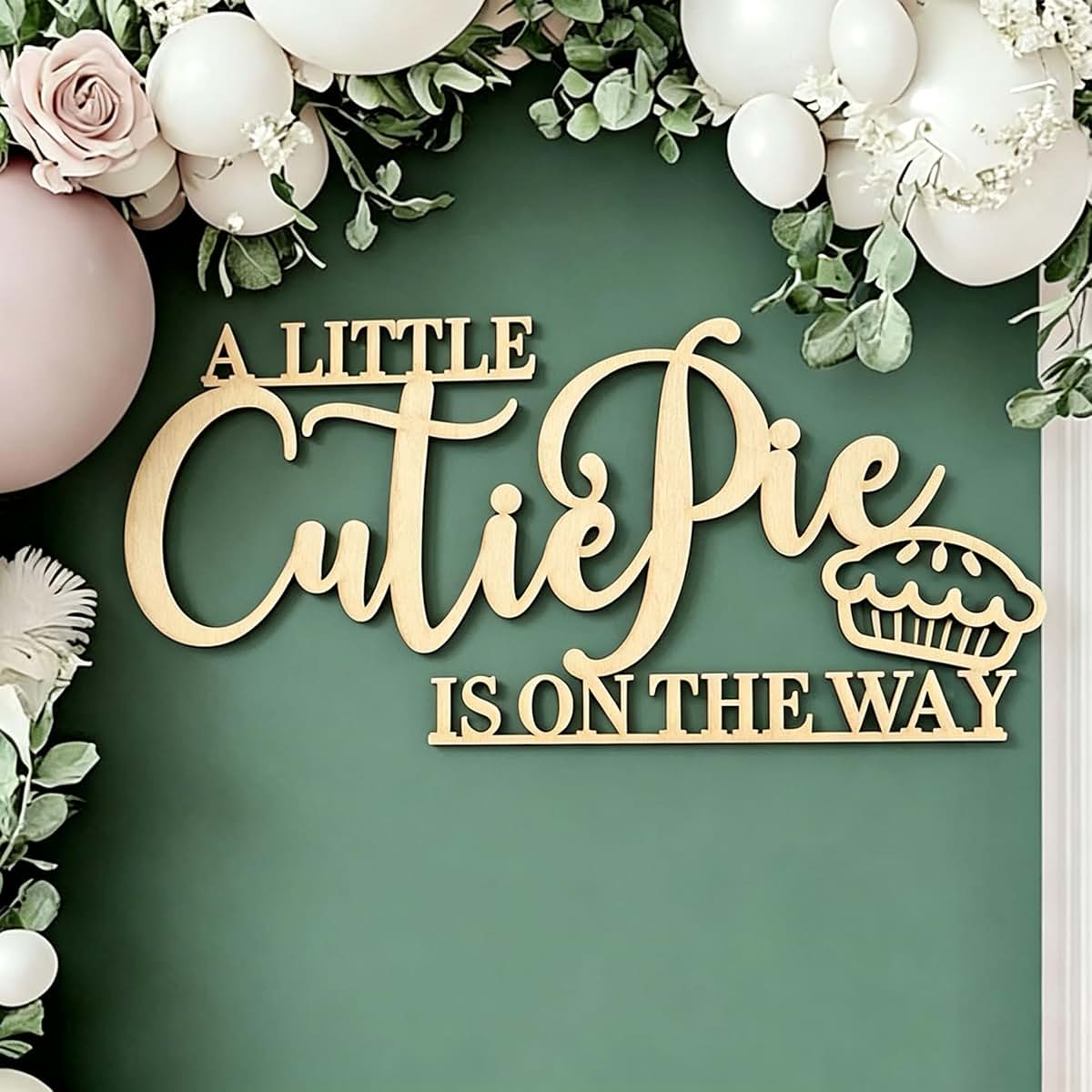 QENWWENG A Little Cutie Pie Wooden Baby Shower Sign, Rustic Wall Decor for Nursery