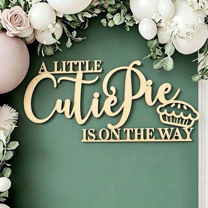 QENWWENG A Little Cutie Pie Wooden Baby Shower Sign, Rustic Wall Decor for Nursery