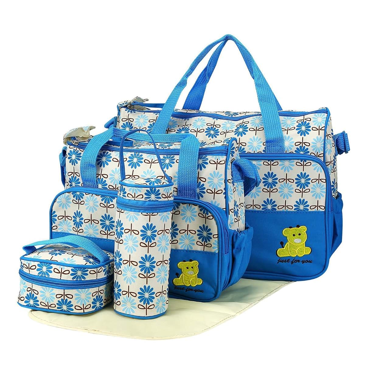 KOCASO 5PCS Baby Nappy Diaper Bags Set Mummy Diaper Shoulder Bags w/Nappy Changing Pad Insulated Pockets Travel Tote