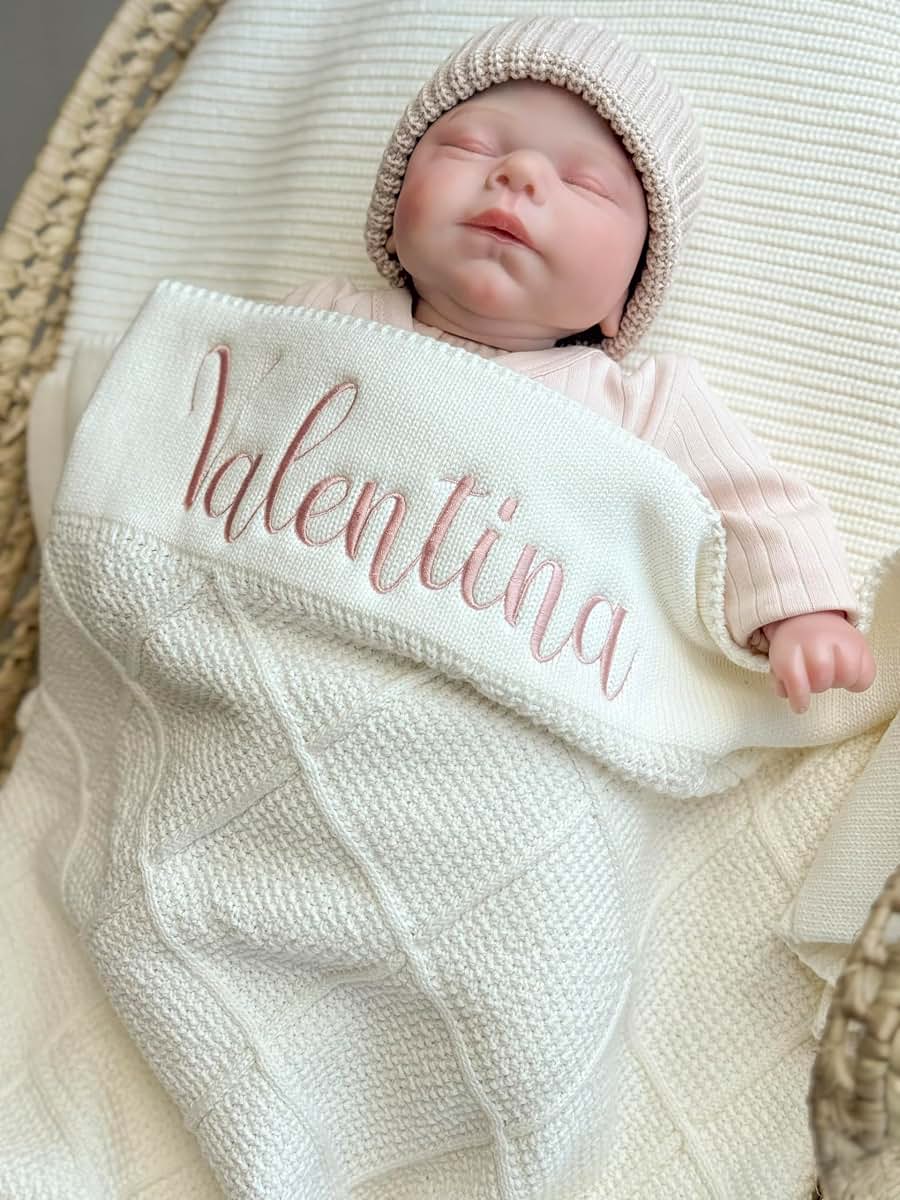 mouliss to most precious ones Personalized Knit Baby Blanket with Name - 100% Cotton Embroidered Newborn Gift - Custom