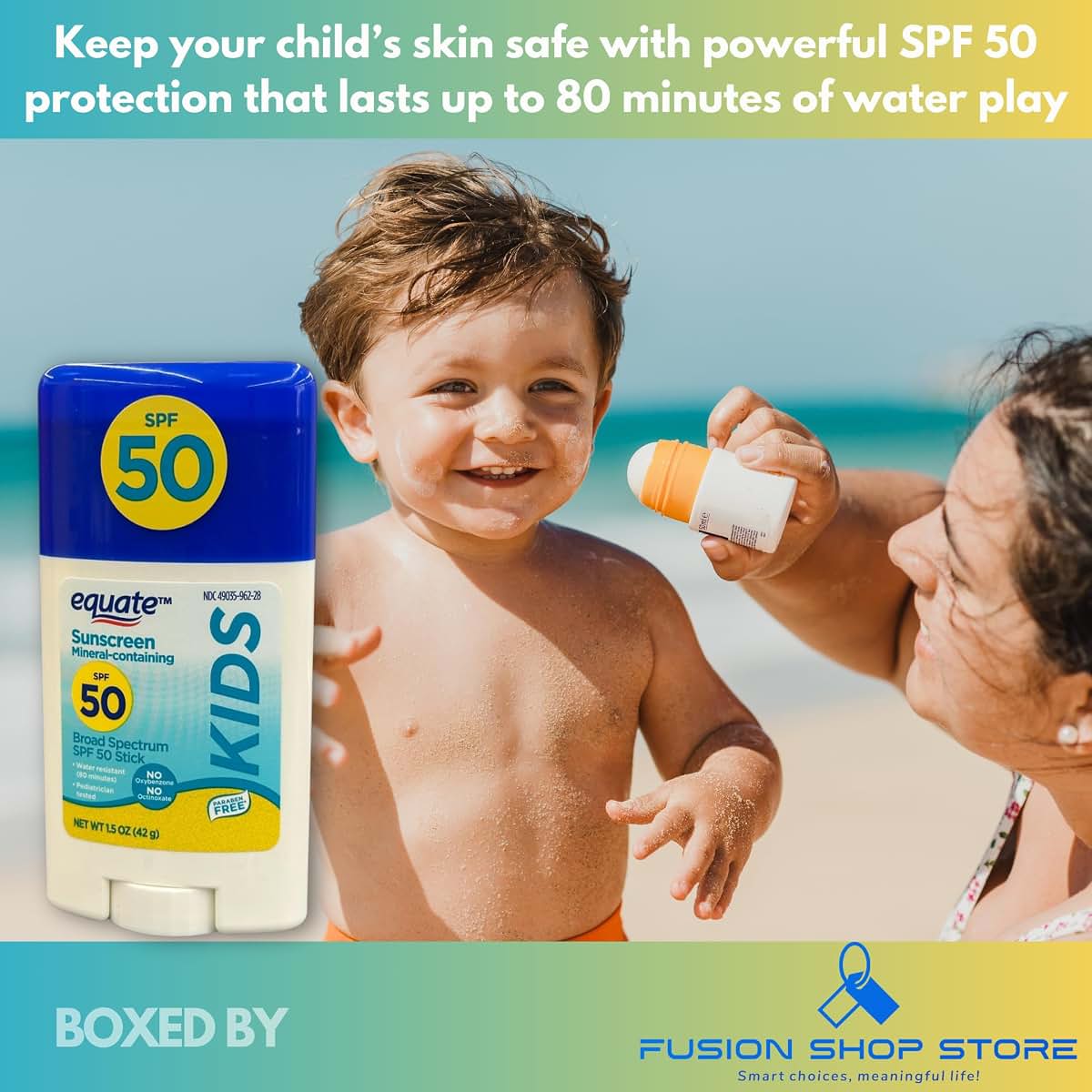 Fusion Shop Store Kids SPF 50 Mineral Sunscreen Sticks, 2 Pack (photo 3)