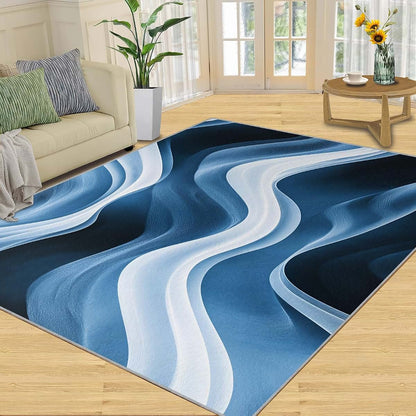 HYGIUID 4x5 Abstract Area Rugs - Waves Rug for Entryway, Simple Washable Entry Way Rugs Kids Carpet for Inside House