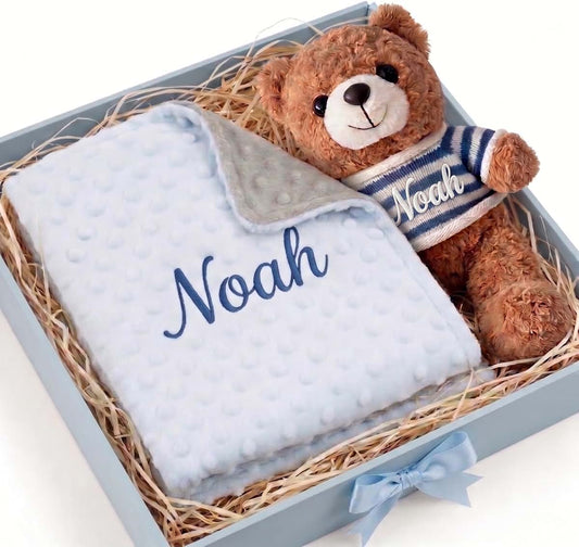Duckbe Personalized Baby Blanket With Bear Set
