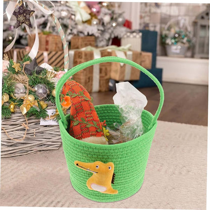 Handwoven Cotton Rope Basket with Dinosaur Nursery Storage