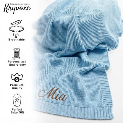 Kryvoxc Personalized Baby Blanket with Name, Cotton Receiving Swaddle Blanket and Beanie Set, Customized Baby Blankets (photo 4)