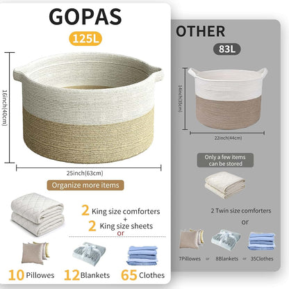 GOPAS Extra Large Blanket Basket, 25" x 16"