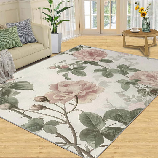 Hygiuid Vintage Antique Roses Area Rug - 4x5 Floral Decorative Carpet