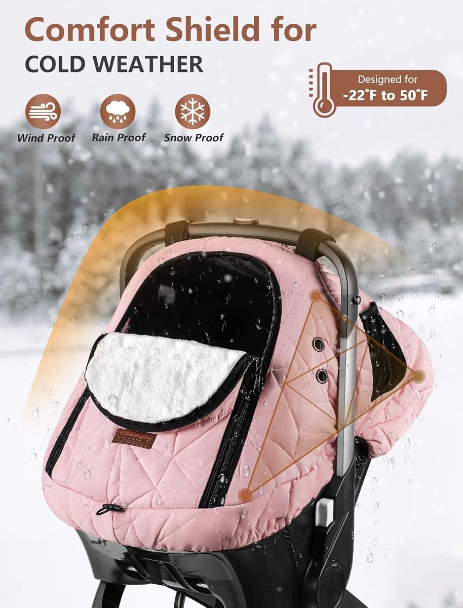 Sprouterie Winter Baby Car Seat Cover, Waterproof, Pink