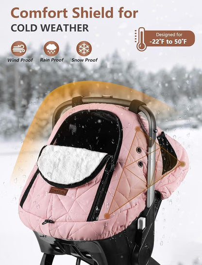 Sprouterie Winter Baby Car Seat Cover, Waterproof, Pink