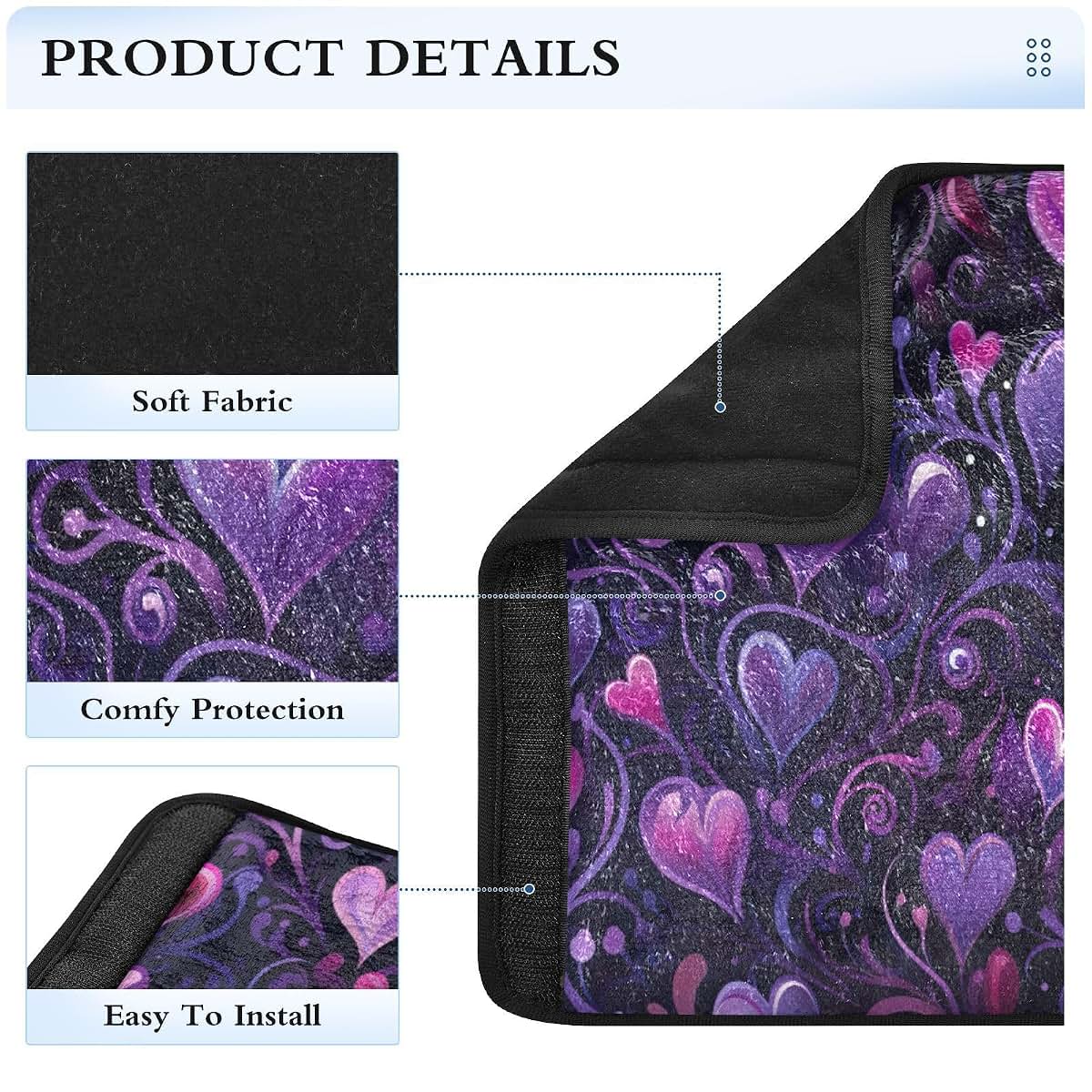 UMIRIKO Car Seat Belt Pad Covers, Purple Heart Flannel Cushion Strap Pads, 2 Pack (Small)