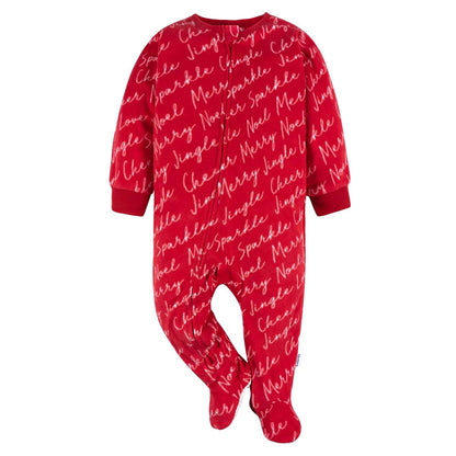 Gerber Baby & Toddler Fleece Footed Pajamas 2-Pack, Red and Green Festive Pattern