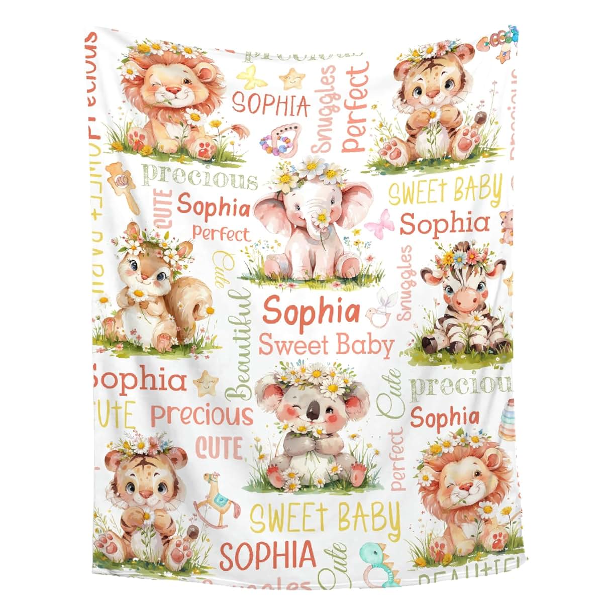 Thuswarm Personalized Blanket for Girls Boys Kids Animal Koala Custom Kids Blanket with Name Throw Birthday Gift for
