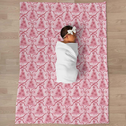 Selgkds Preppy Pink Trees Bows Christmas Baby Blanket 60x80 Inch (photo 3)
