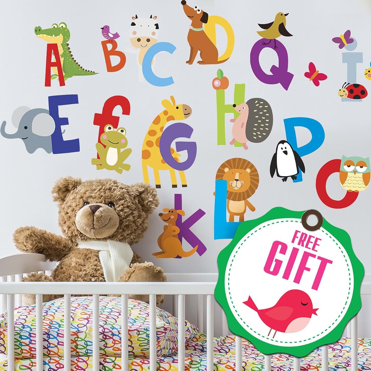 DesignStickers ABC Alphabet Animal Wall Decals for Classroom and Playroom