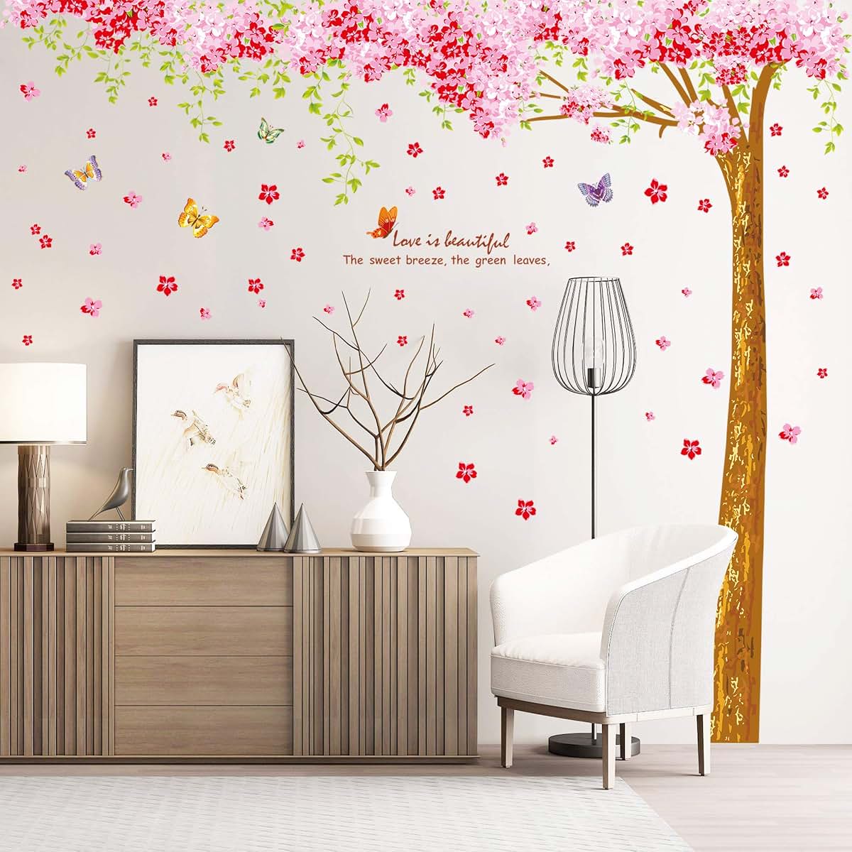 Amaonm Cherry Blossom Tree Wall Decal with Butterflies, Removable PVC Stickers, 12 Sheets