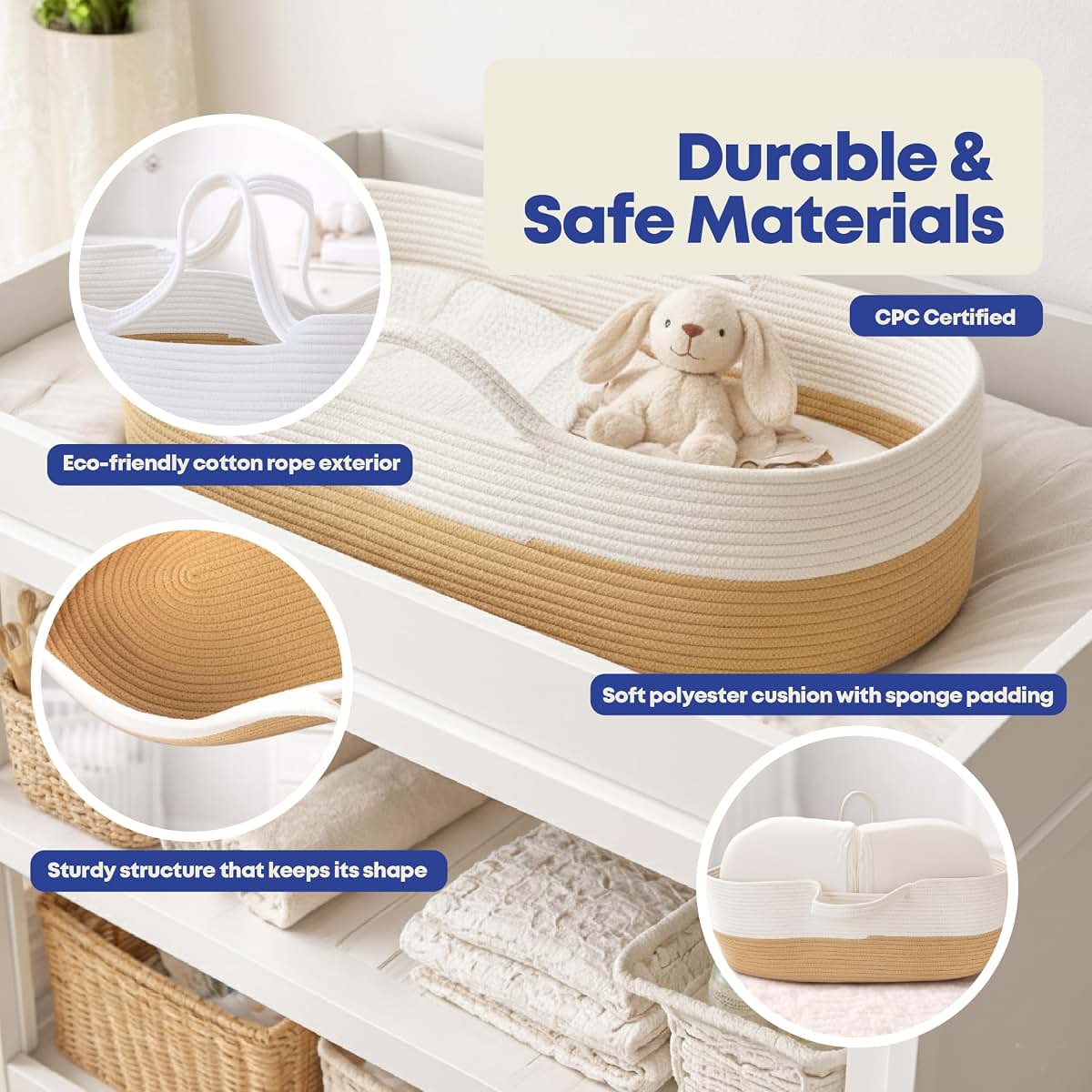 East Elm Baby Changing Basket with Cushion for Dresser and Nursery Table
