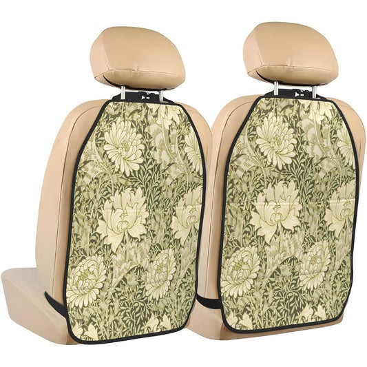 Throyka Chrysanthemum Pattern Car Seat Back Kick Protectors With Storage Pockets