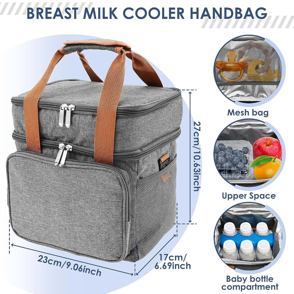 Breastmilk Cooler Bag with Ice Pack Double Layer Insulated Tote