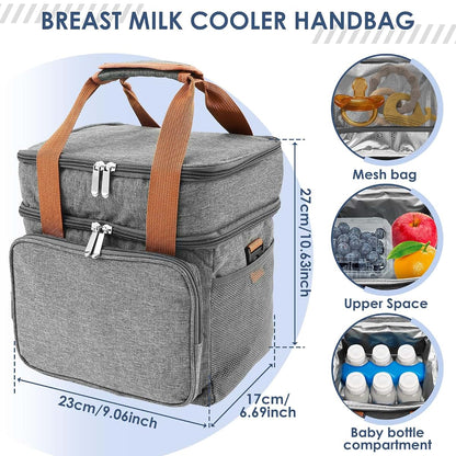 Breastmilk Cooler Bag with Ice Pack Double Layer Insulated Tote