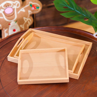 Penepico Premium Montessori Wooden Trays Set Of 3 - Solid Beechwood With Handles